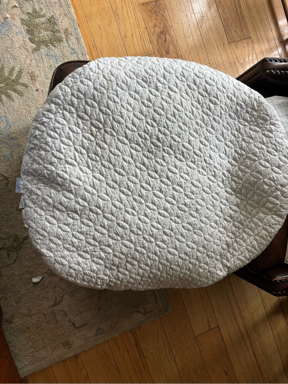 Quilted White Oval Cushion Cover